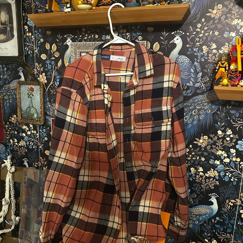 Old Navy Orange Plaid Flannel Shirt